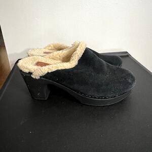 BioNatura Black Faux Fur Heeled Clogs